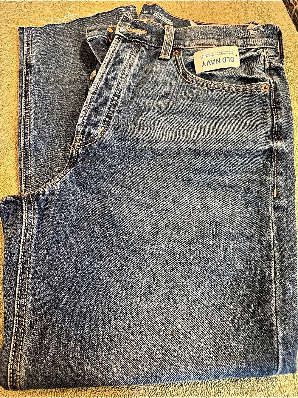 Old Navy Extra High-Rise Sky-Hi Straight Secret-Smooth Pocket Jeans Blue Waist